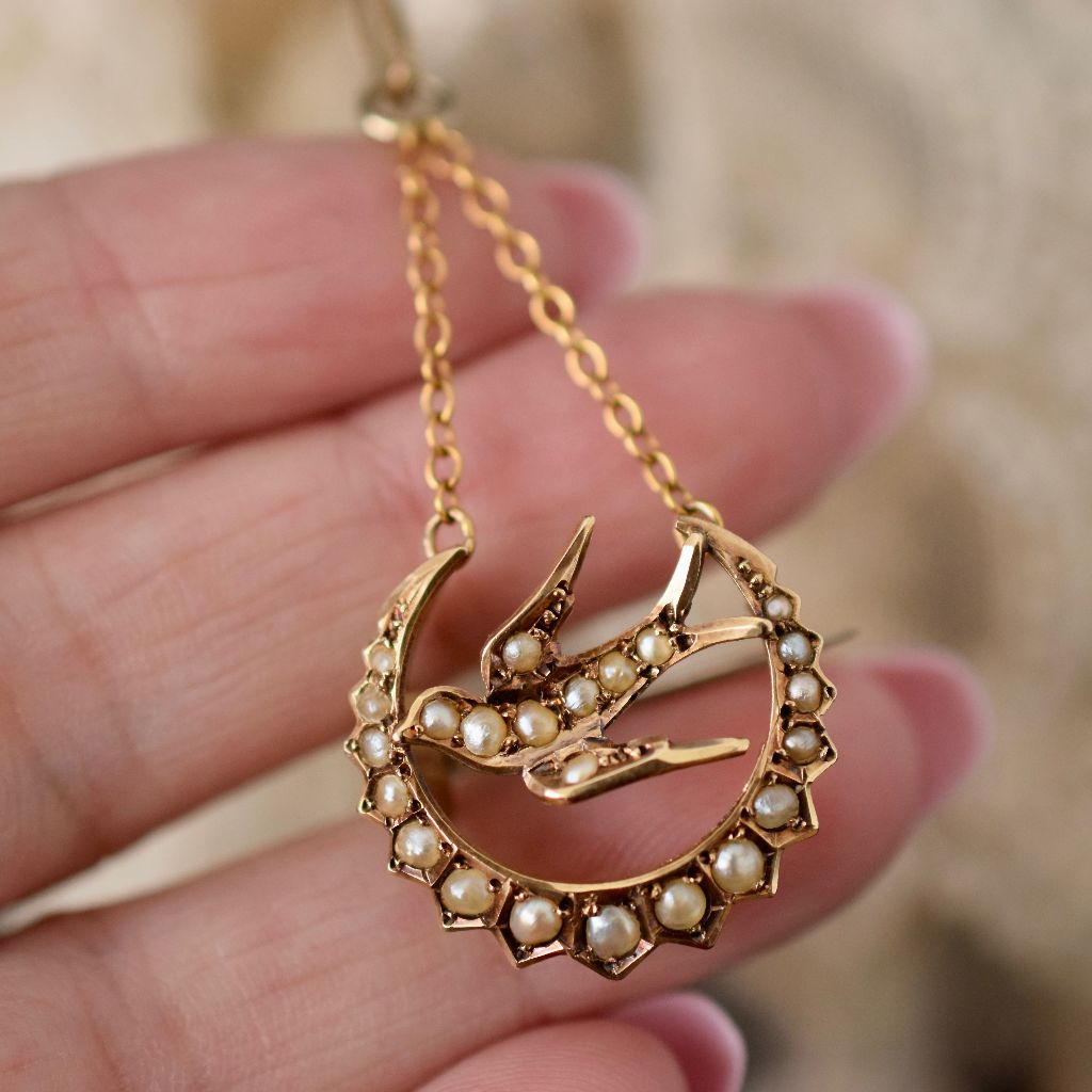 Antique Australian 15ct Gold Seed Pearl Pendant/Brooch By Willis and Sons Circa 1900