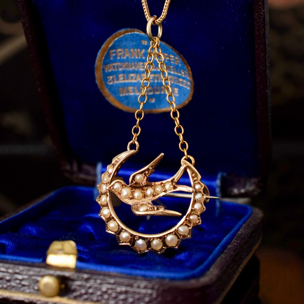 Antique Australian 15ct Gold Seed Pearl Pendant/Brooch By Willis and Sons Circa 1900