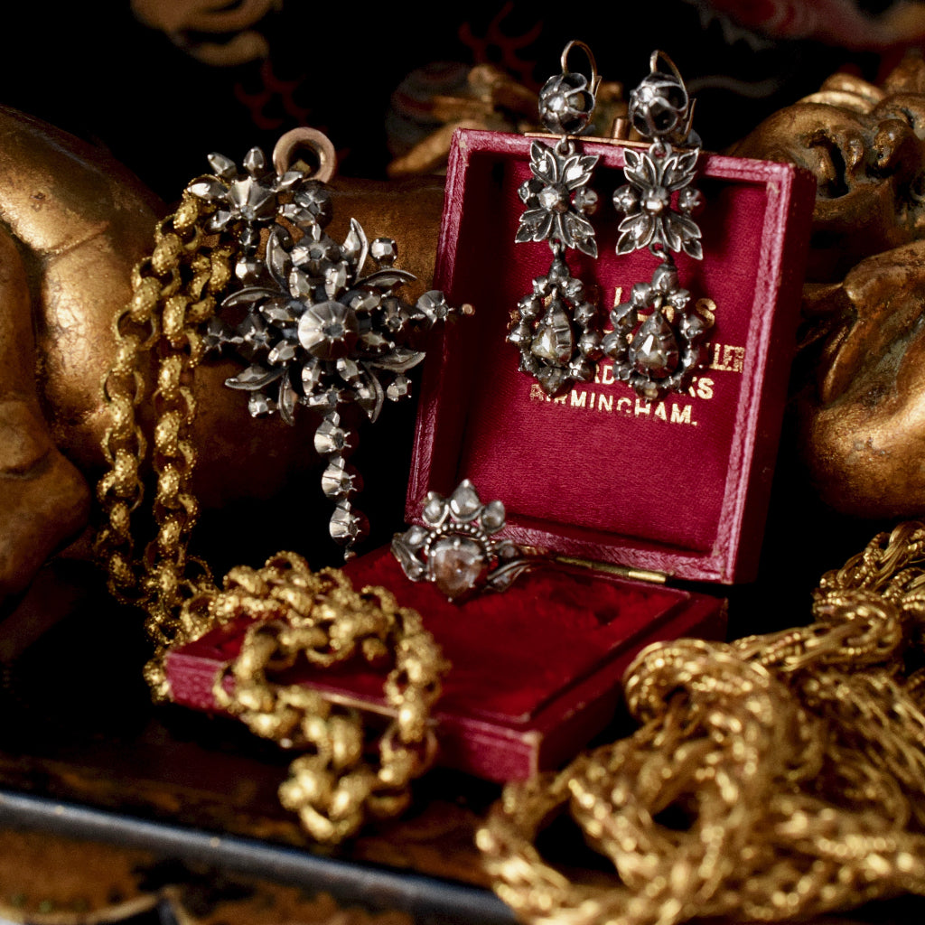 Antique Georgian Rose and Senaille Cut Diamond Drop Earrings Circa 1780