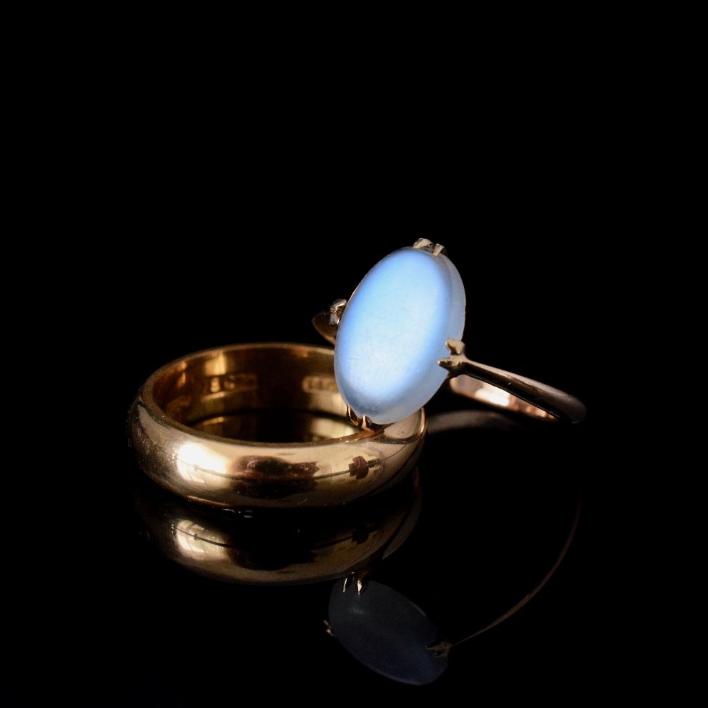 Antique Edwardian 9ct Rose Gold Moonstone Ring