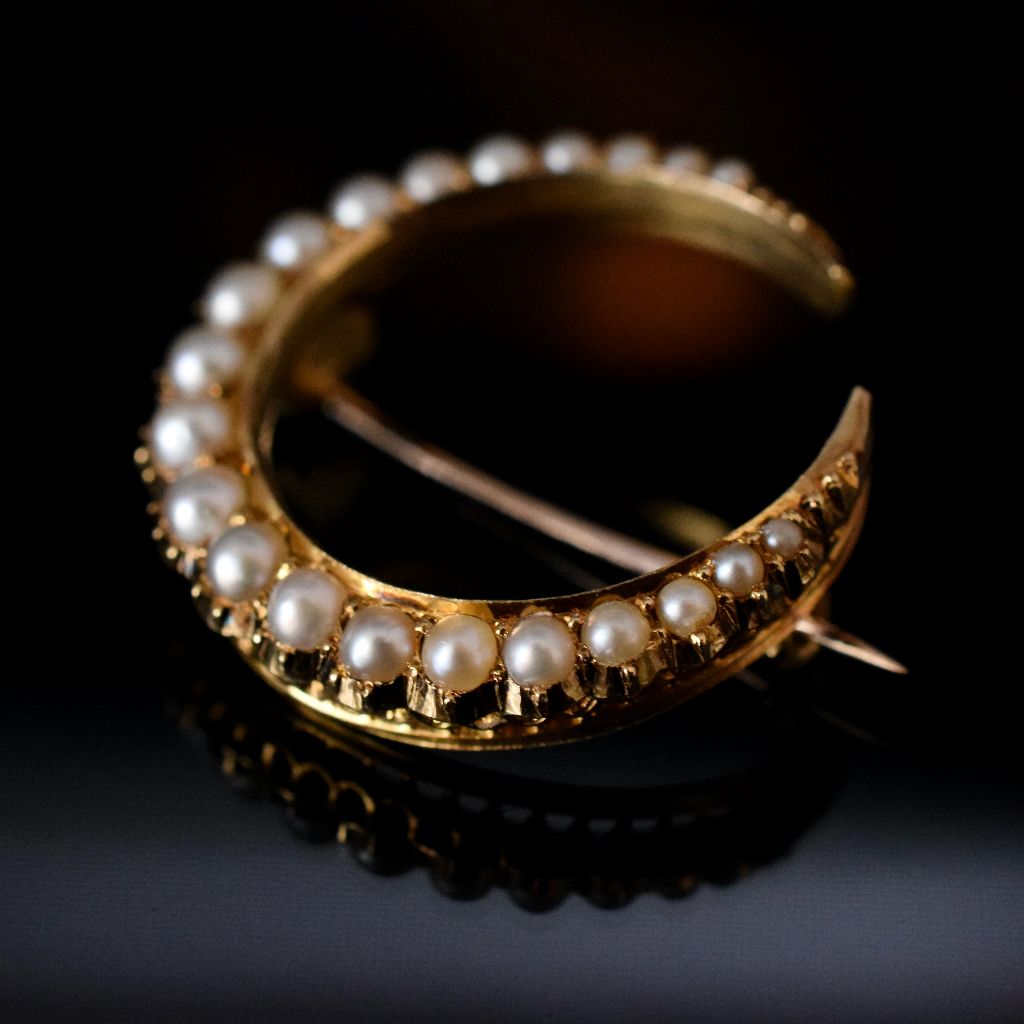 Antique 18ct Yellow Gold ‘Celestial’ Crescent Brooch Circa 1900