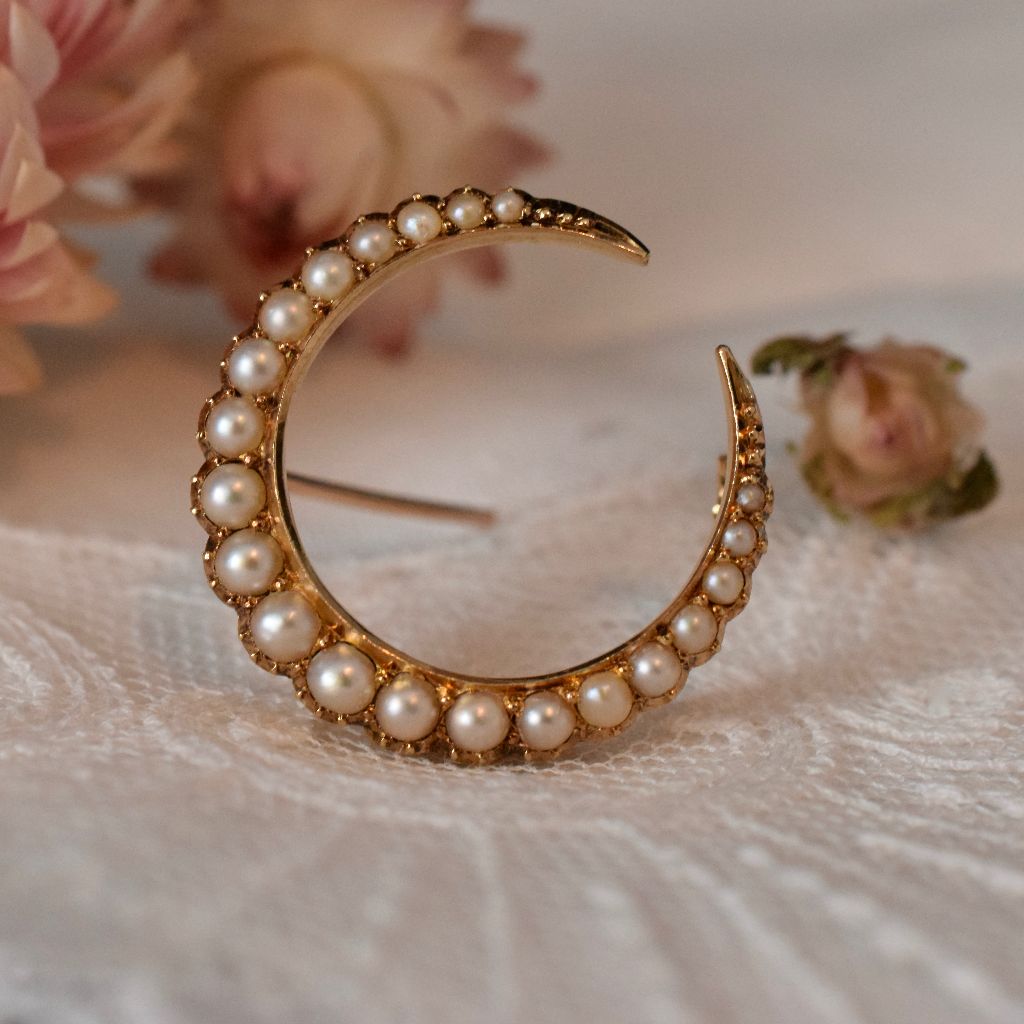 Antique 18ct Yellow Gold ‘Celestial’ Crescent Brooch Circa 1900
