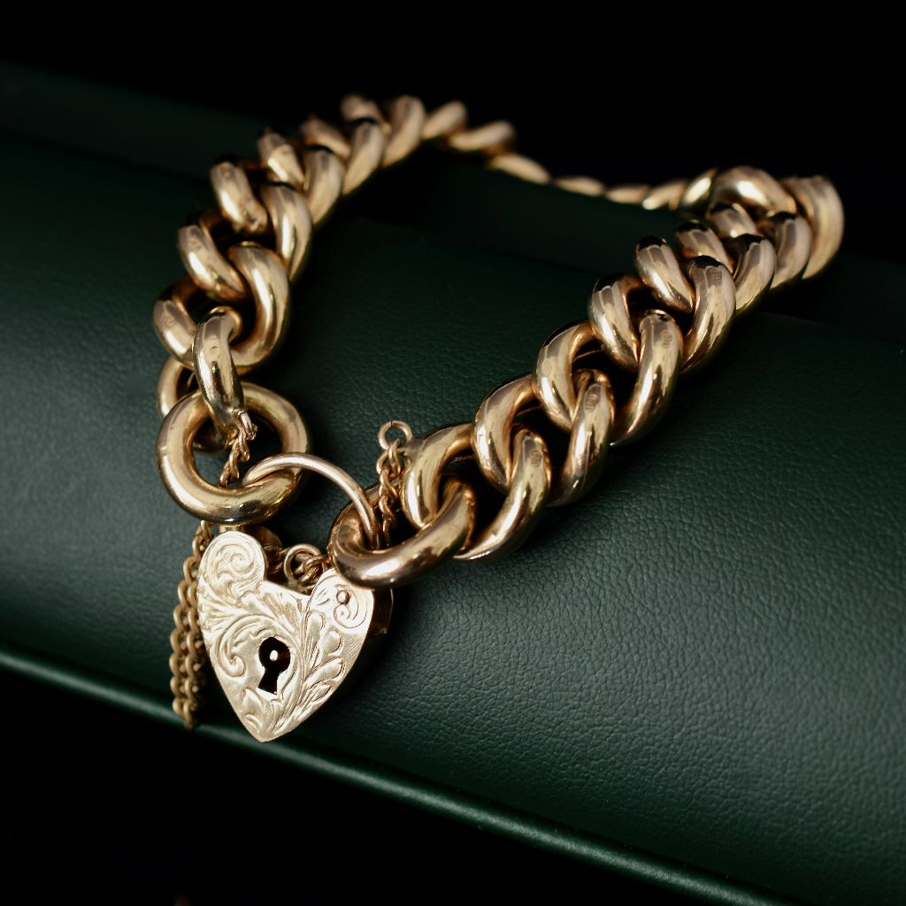 Vintage Heavy 9ct Yellow Gold 44.98 Grams Curb-link Bracelet