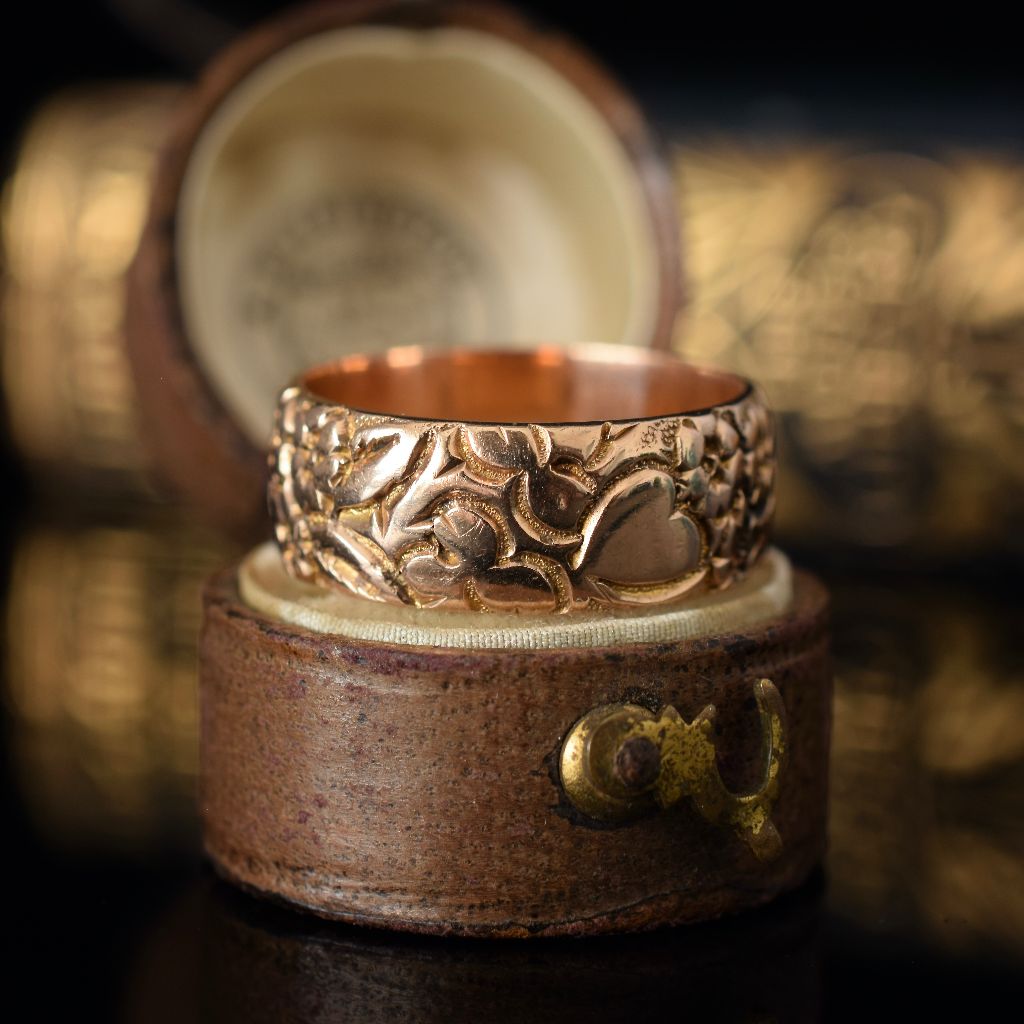 Antique 9ct Rose Gold Floral Engraved Ring by Robert Pringle & Sons Dated 1916