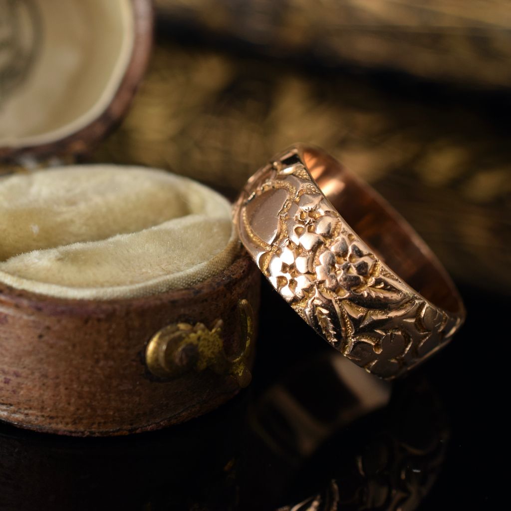 Antique 9ct Rose Gold Floral Engraved Ring by Robert Pringle & Sons Dated 1916