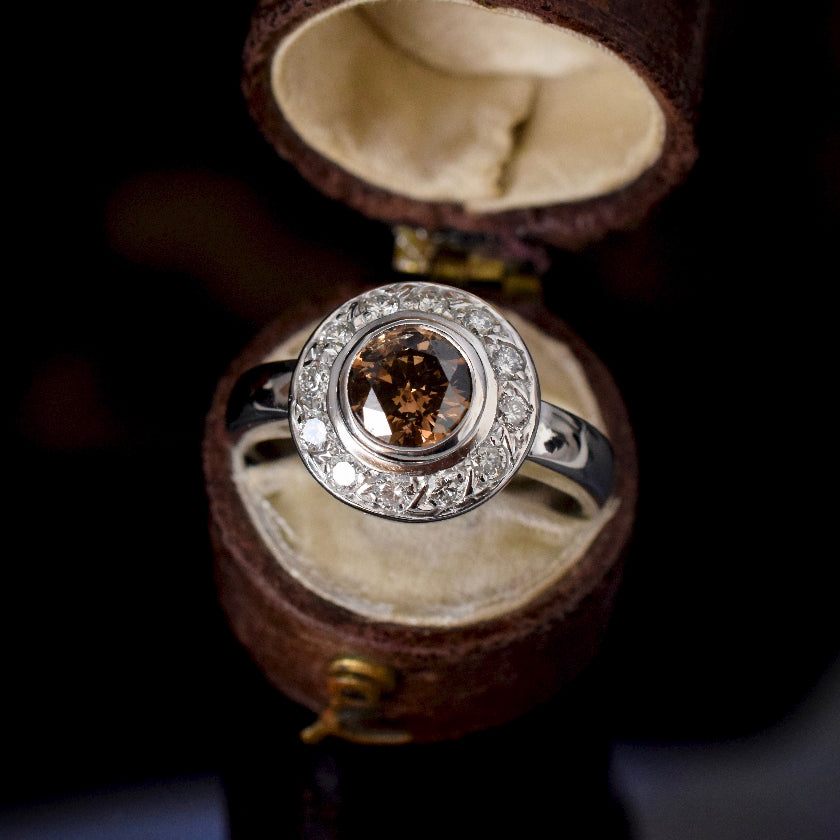 Magnificent 1.0ct Natural Fancy Cognac C5 Diamond Halo 18ct White Gold Ring Valuation $12,620.00