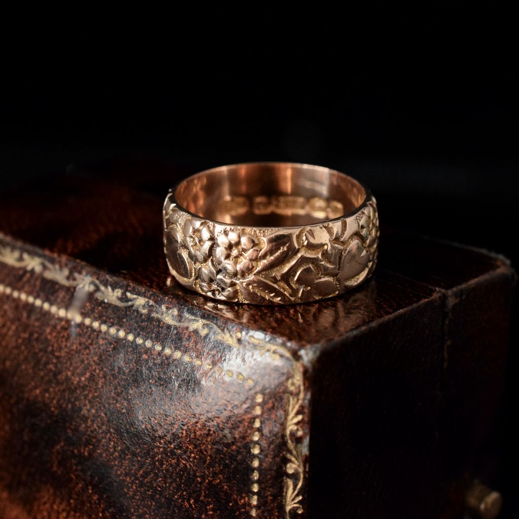 Antique 9ct Rose Gold Floral Engraved Ring by Robert Pringle & Sons Dated 1916