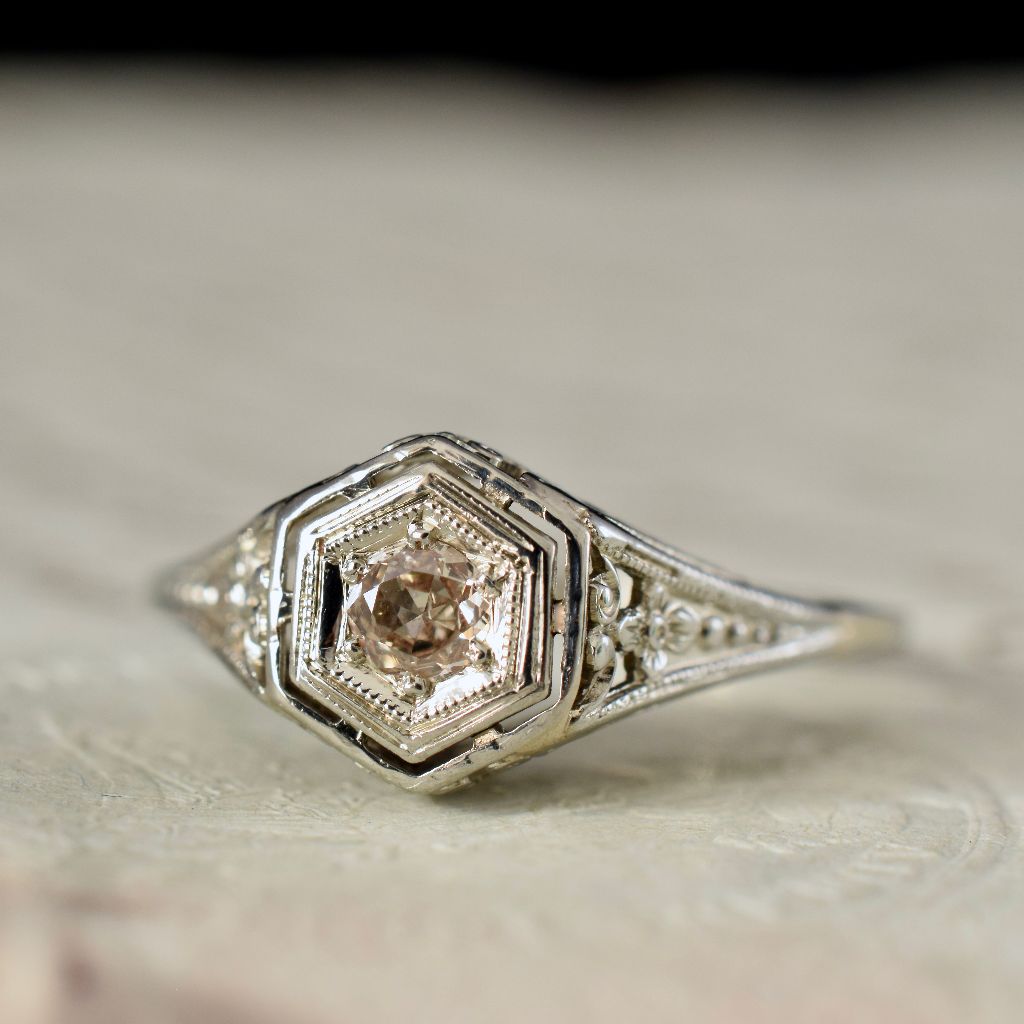 Antique 18ct White Gold Art Deco Filigree Diamond Ring