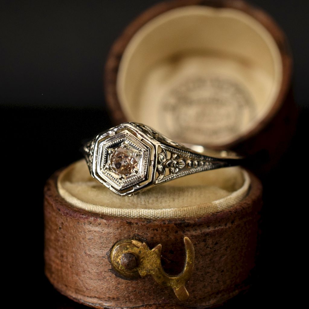 Antique 18ct White Gold Art Deco Filigree Diamond Ring
