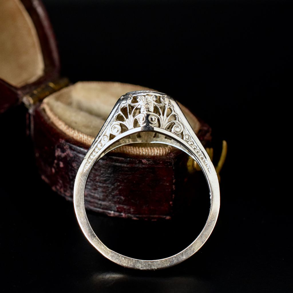 Antique 18ct White Gold Art Deco Filigree Diamond Ring