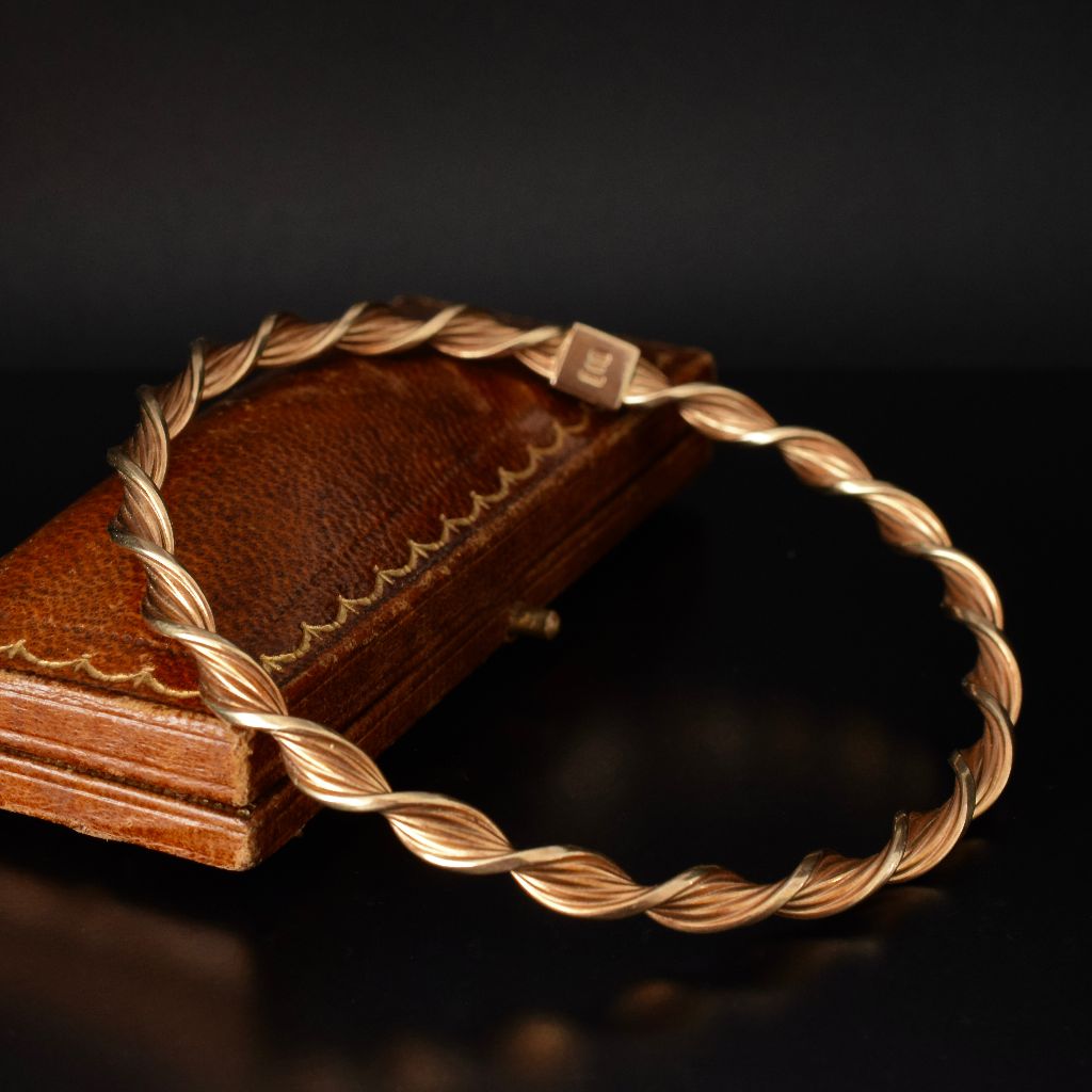 Vintage 9ct Yellow Gold ‘Twist’ Bangle By Italian Firm Uonaerre