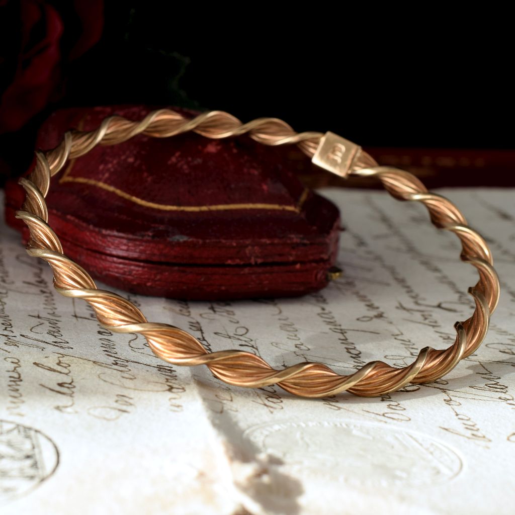 Vintage 9ct Yellow Gold ‘Twist’ Bangle By Italian Firm Uonaerre