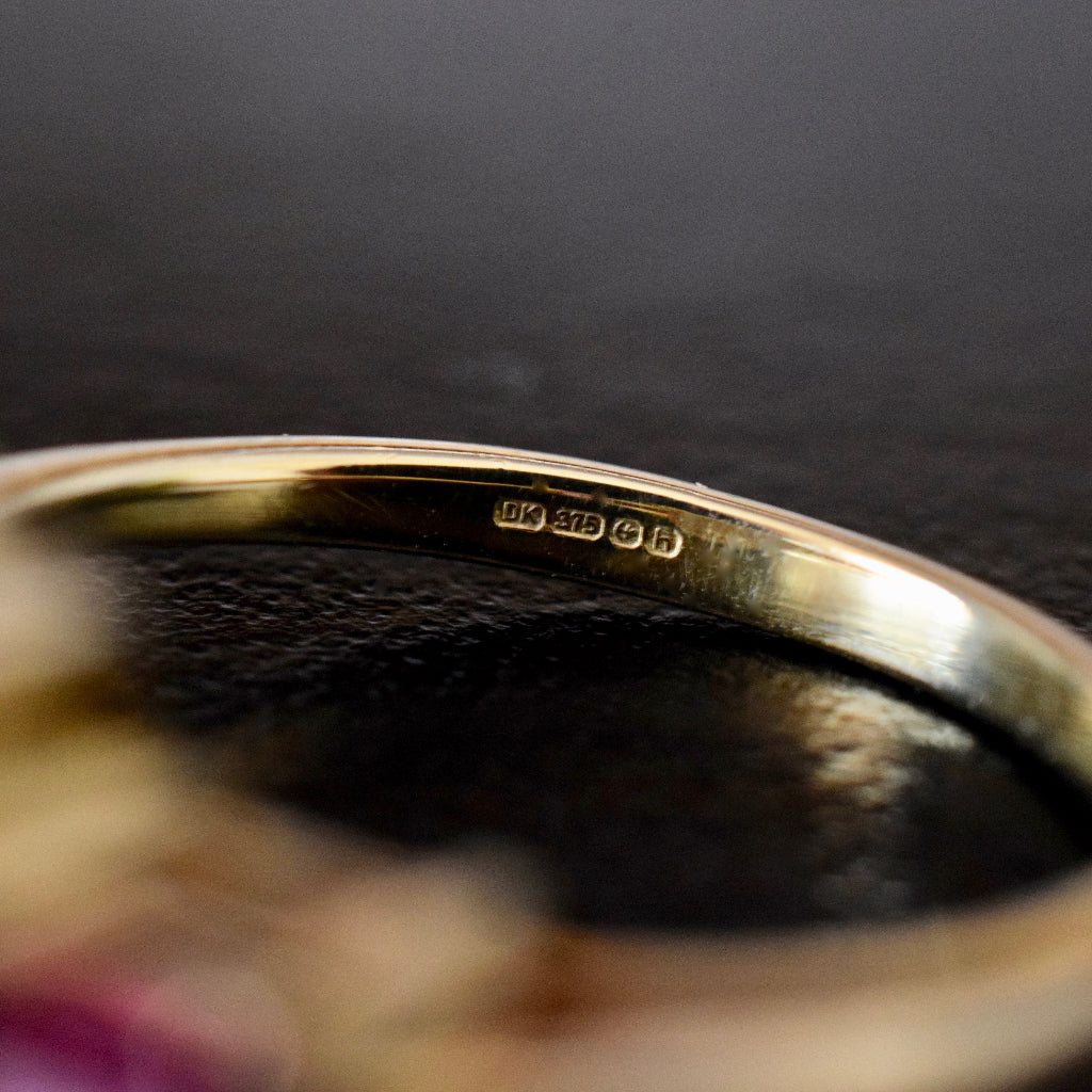 Modern Moonstone And Tourmaline 9ct Yellow Gold Ring Full British Hallmarks