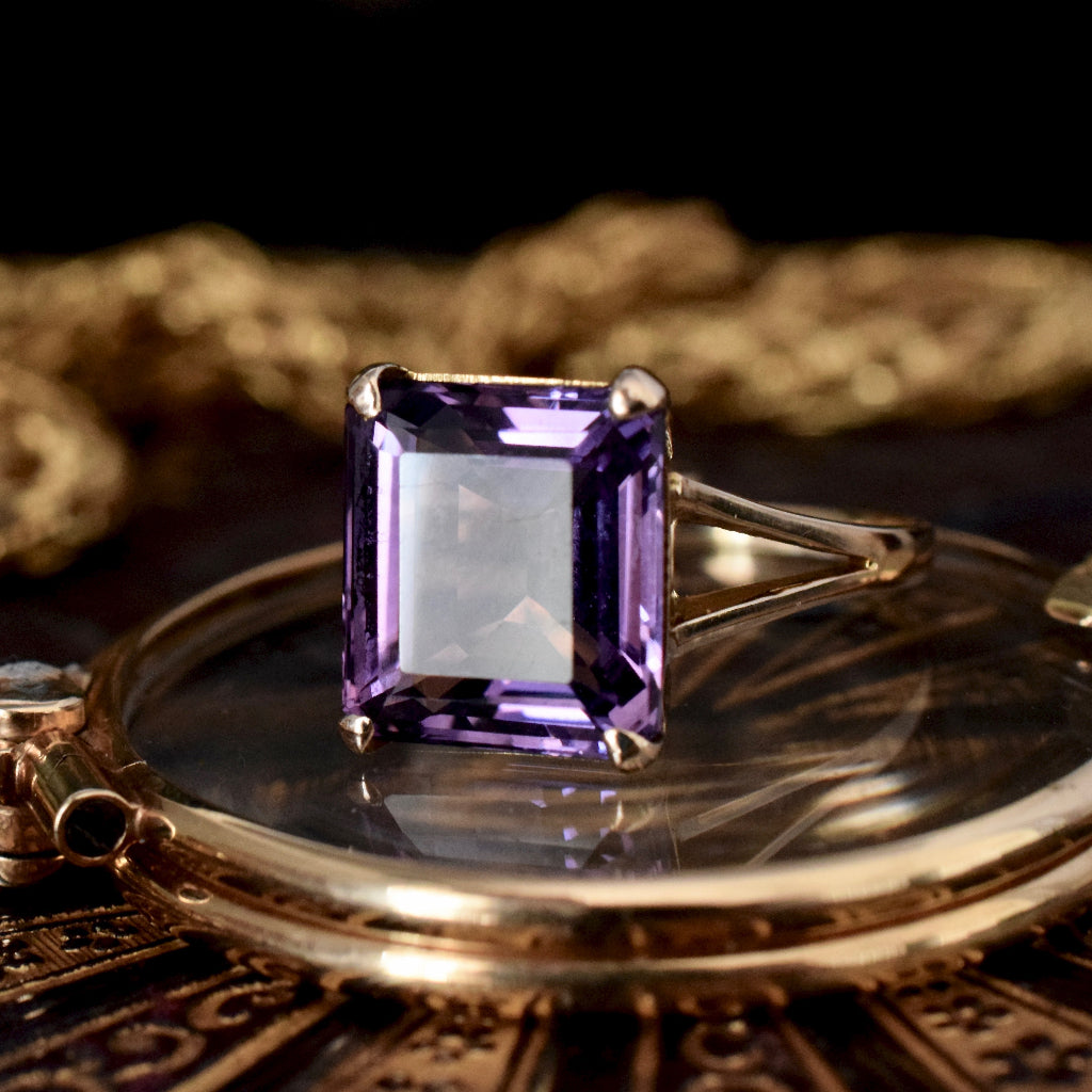 Vintage Square-Cut Large Amethyst 9ct Gold Ring