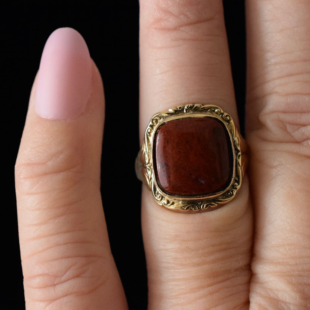 Vintage 14ct Yellow Gold Jasper Signet Ring
