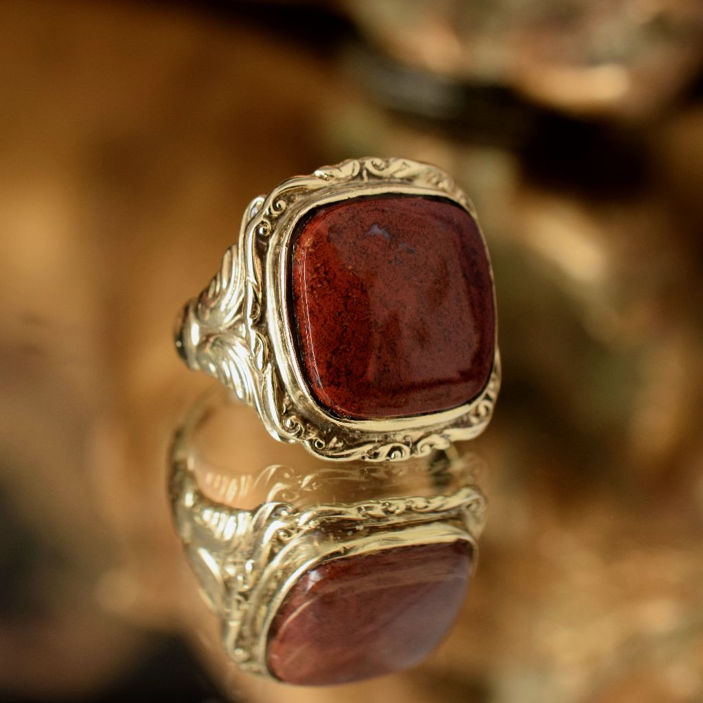 Vintage 14ct Yellow Gold Jasper Signet Ring
