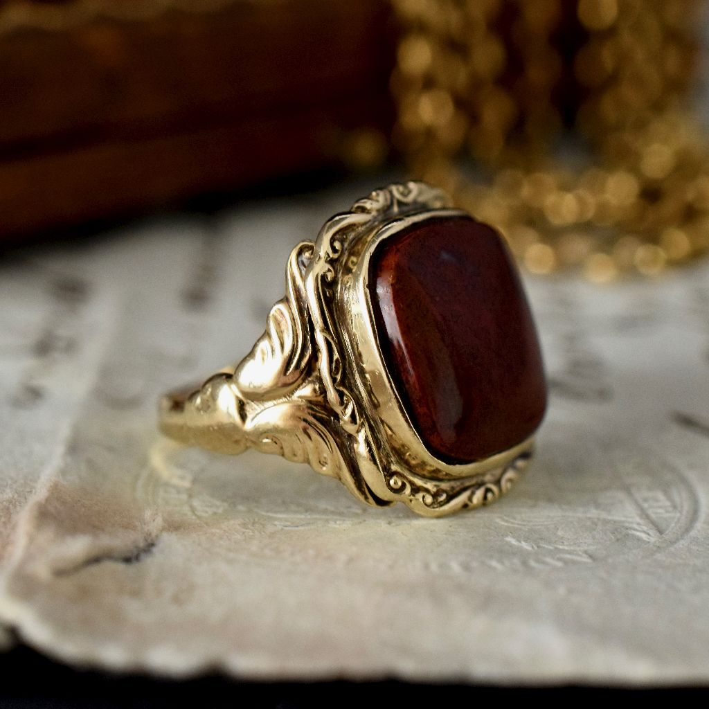 Vintage 14ct Yellow Gold Jasper Signet Ring