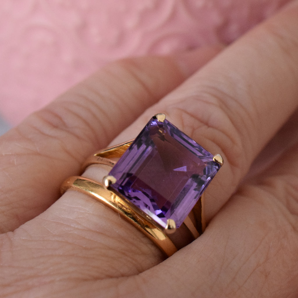 Vintage Square-Cut Large Amethyst 9ct Gold Ring