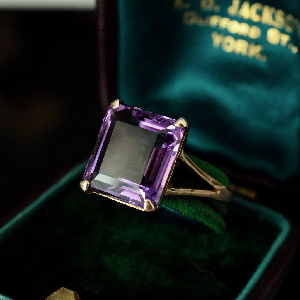 Vintage Square-Cut Large Amethyst 9ct Gold Ring