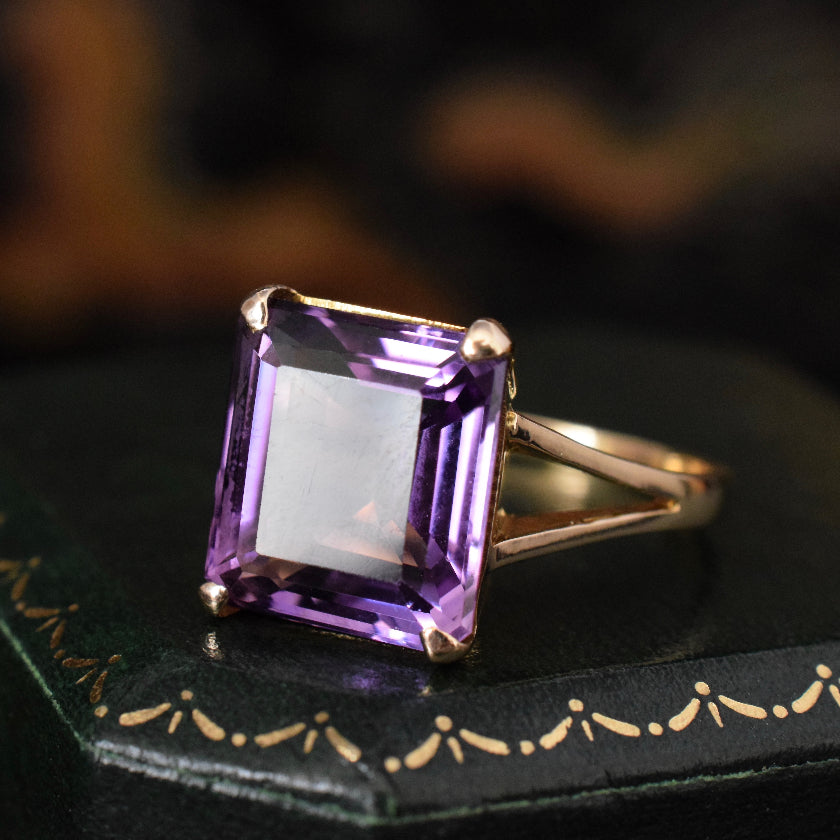 Vintage Square-Cut Large Amethyst 9ct Gold Ring