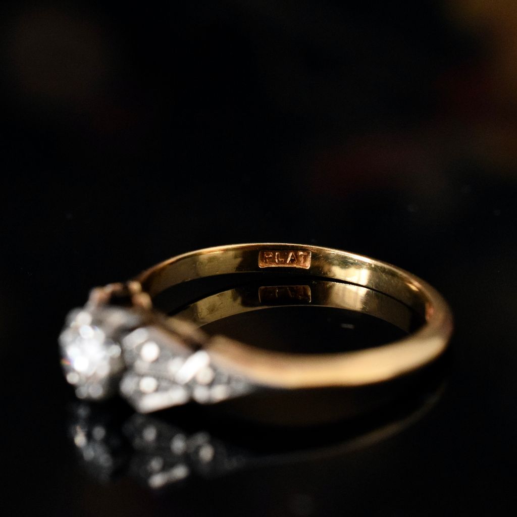 Antique 18ct Yellow Gold 0.25ct Solitaire Diamond Ring by ‘Dunklings’ Circa 1940