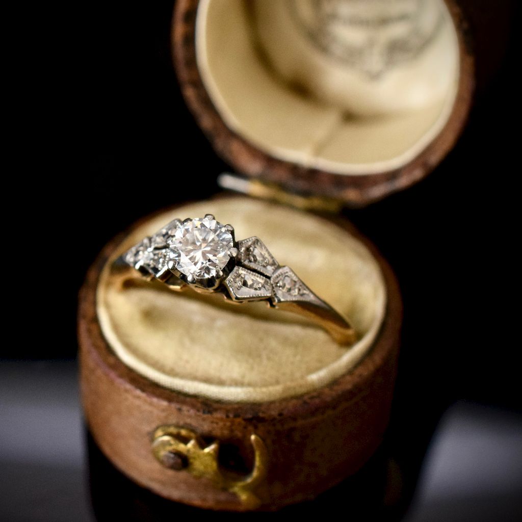 Antique 18ct Yellow Gold 0.25ct Solitaire Diamond Ring by ‘Dunklings’ Circa 1940