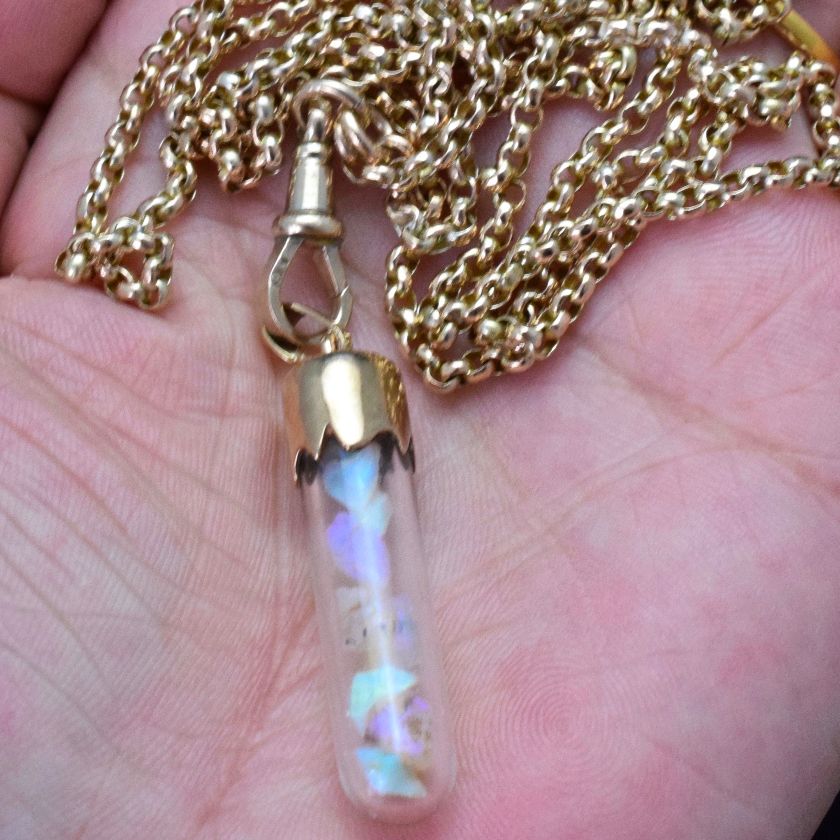 Antique 9ct Rose Gold ‘Floating’ Opal Glass Phial Vial Circa 1890’s