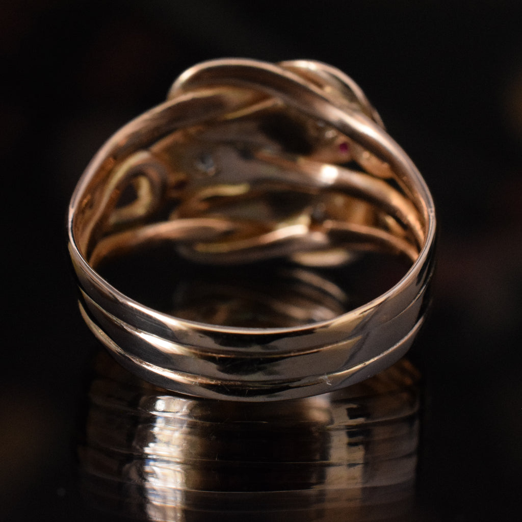 Antique Late Victorian / Art Nouveau 14ct Rose Gold Rare Triple Snake Ring