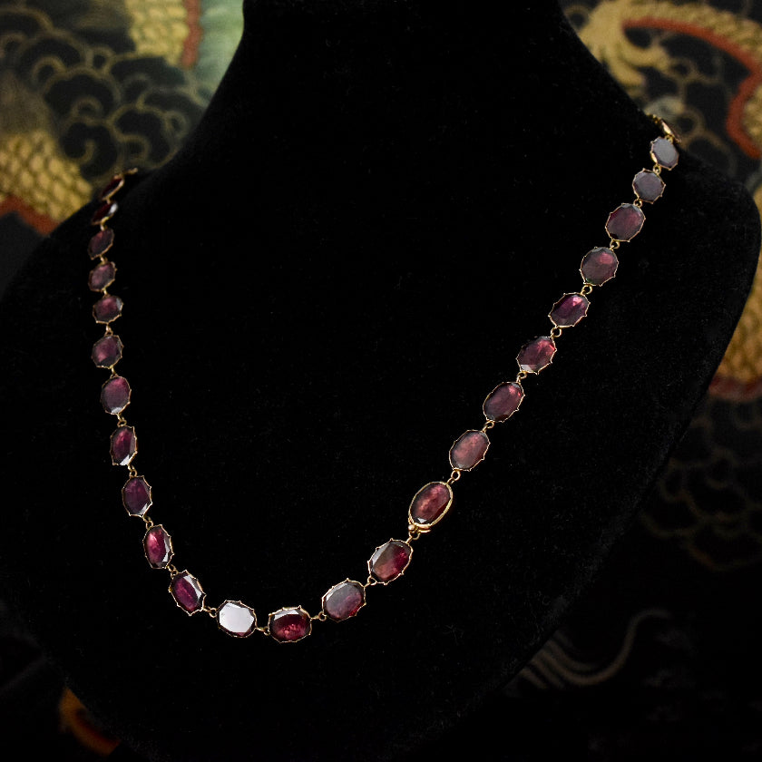 Antique Georgian Natural Garnet Riviere 9ct Gold Necklace Circa 1800