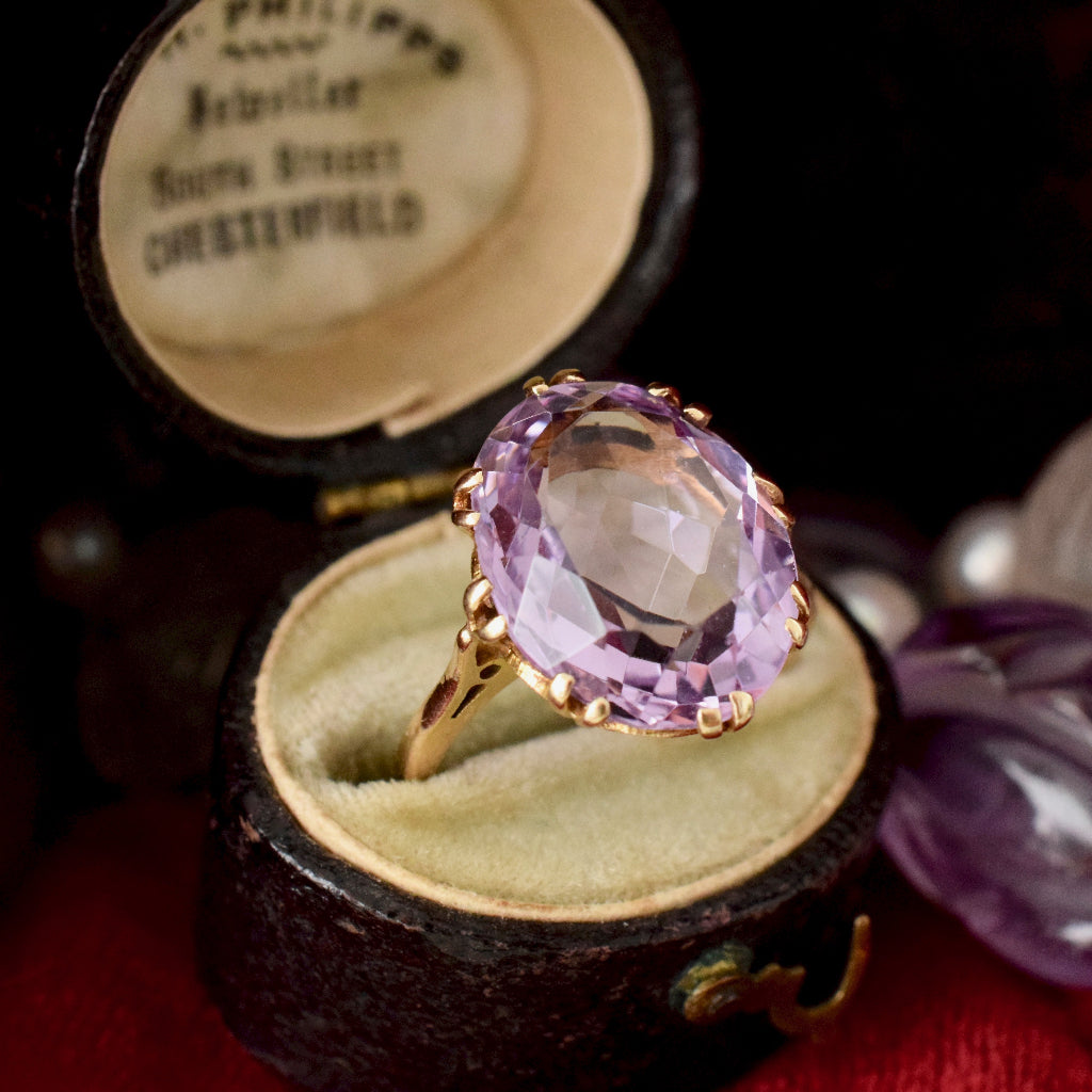 Vintage ‘Rose de France’ Oval Amethyst 9ct Yellow Gold Ring