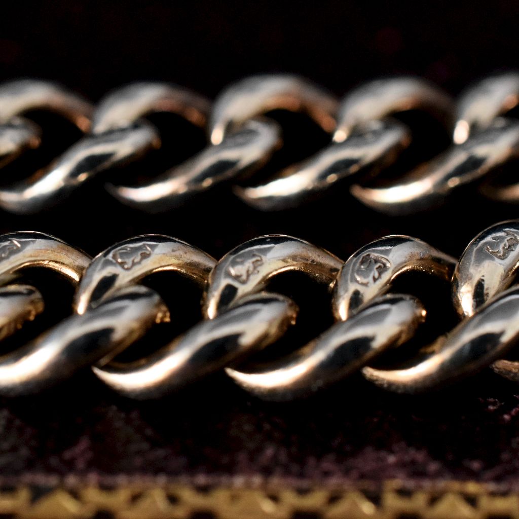 Antique Victorian Heavy 88.37g Sterling Silver Double Albert Chain 1900