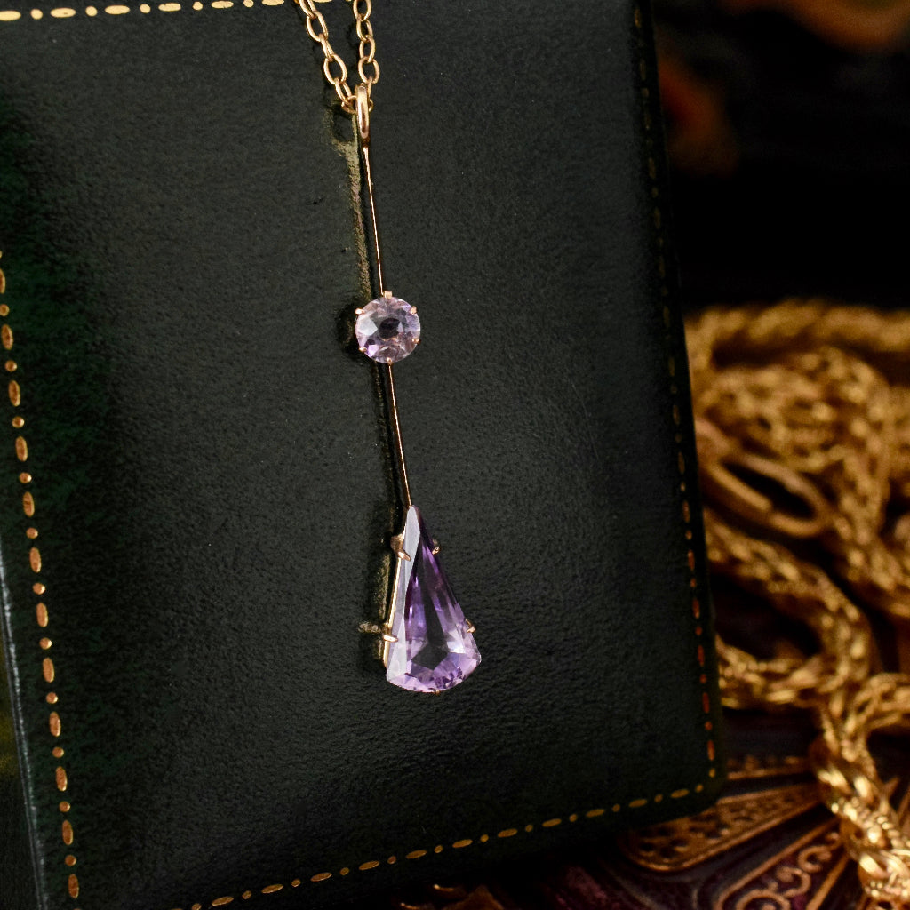 Antique Edwardian ‘Rose de France’ Amethyst 9ct Lavaliere