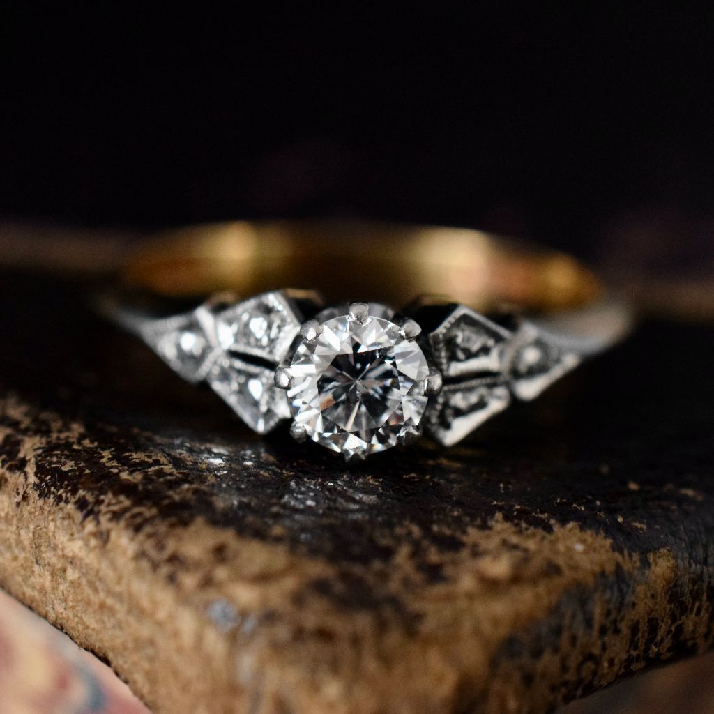 Antique 18ct Yellow Gold 0.25ct Solitaire Diamond Ring by ‘Dunklings’ Circa 1940