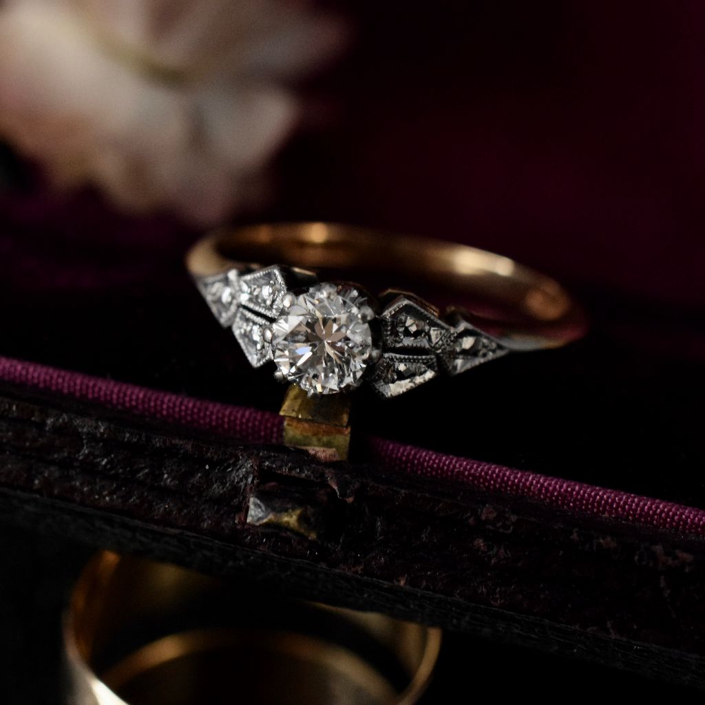 Antique 18ct Yellow Gold 0.25ct Solitaire Diamond Ring by ‘Dunklings’ Circa 1940