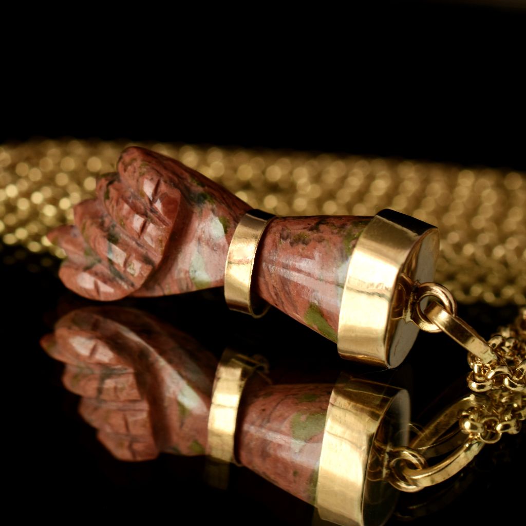 Vintage/Antique 18ct Gold And Unakite Figa’ Goodluck Pendant