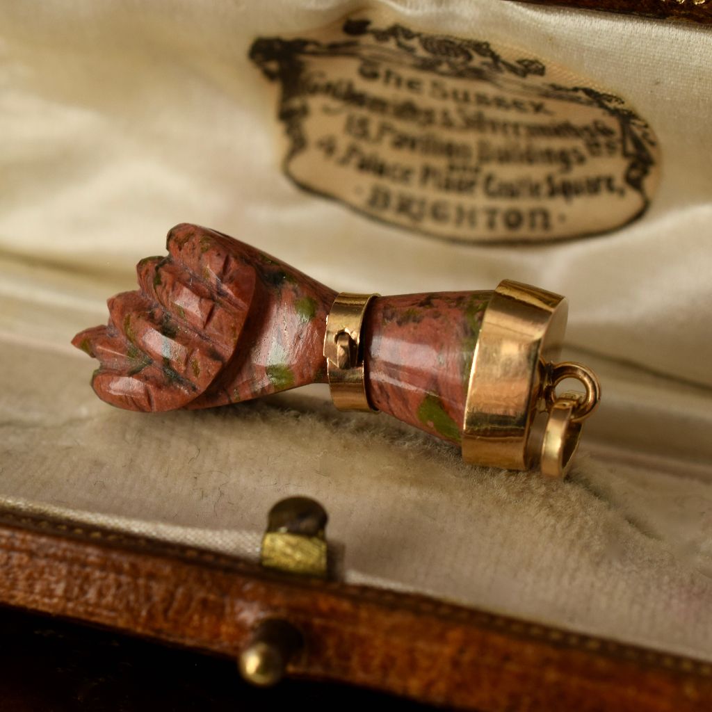 Vintage/Antique 18ct Gold And Unakite Figa’ Goodluck Pendant