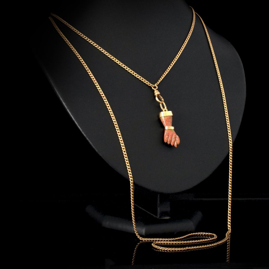 Vintage/Antique 18ct Gold And Unakite Figa’ Goodluck Pendant