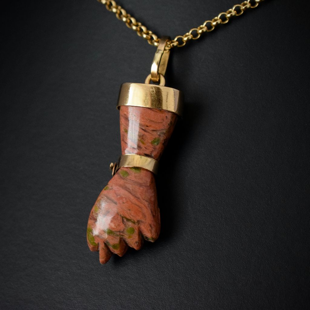 Vintage/Antique 18ct Gold And Unakite Figa’ Goodluck Pendant