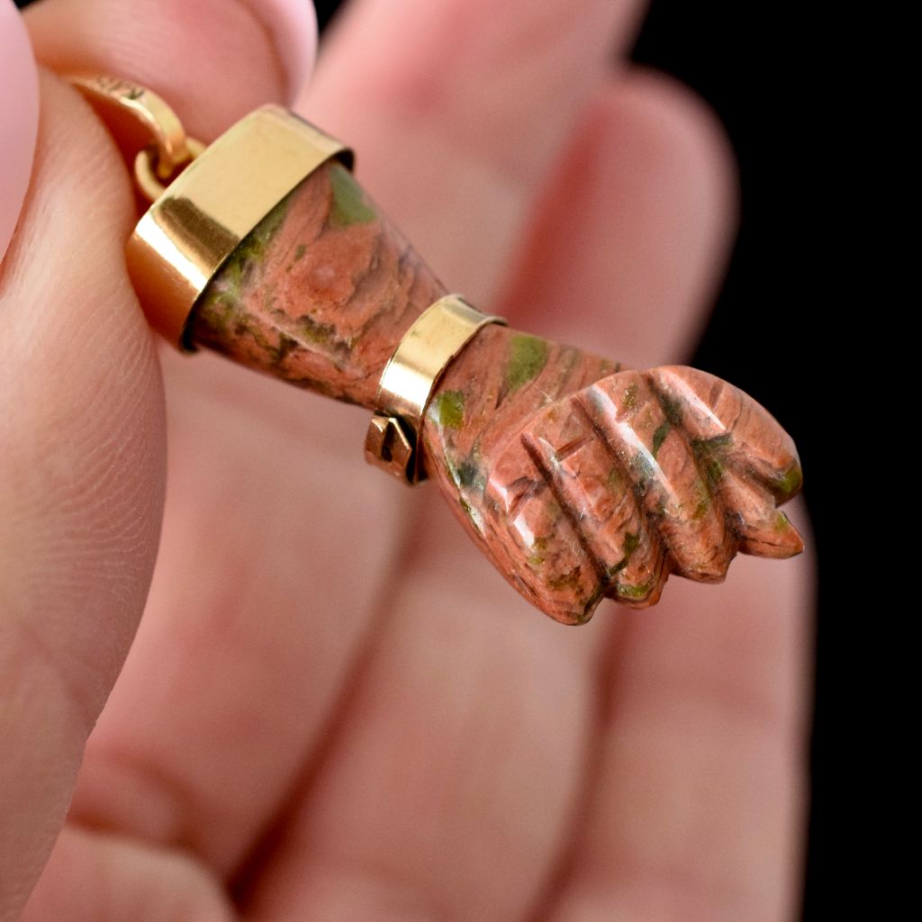 Vintage/Antique 18ct Gold And Unakite Figa’ Goodluck Pendant