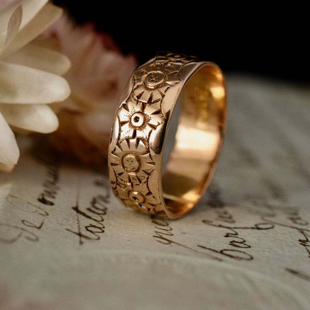 Antique 15ct Rose Gold Floral Cigar Band circa 1905