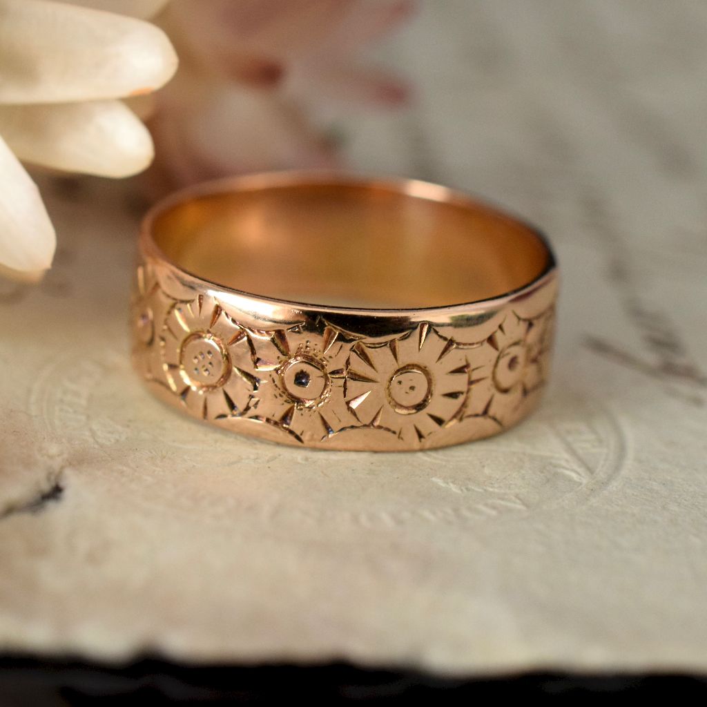 Antique 15ct Rose Gold Floral Cigar Band circa 1905