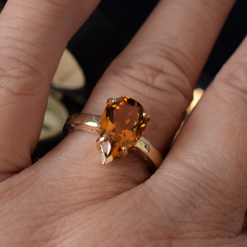 Contemporary Pear-Cut Citrine 9ct Yellow Gold Ring