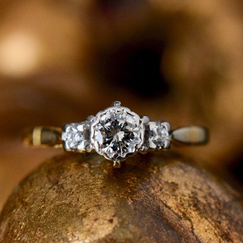 18ct Yellow Gold ‘Angus & Coote’ Diamond Trilogy Ring Circa 1940’s