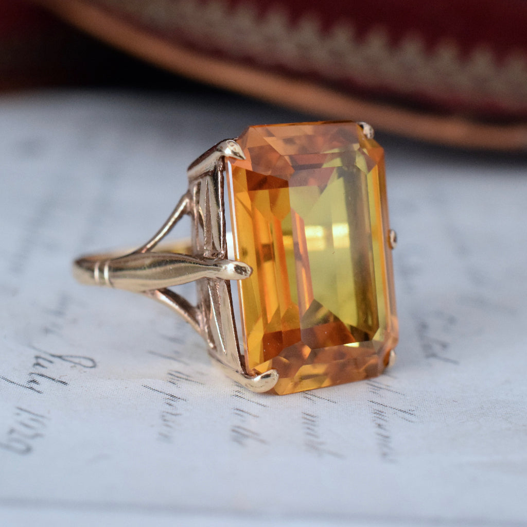 Vintage Large Citrine 9ct Yellow Gold Ring