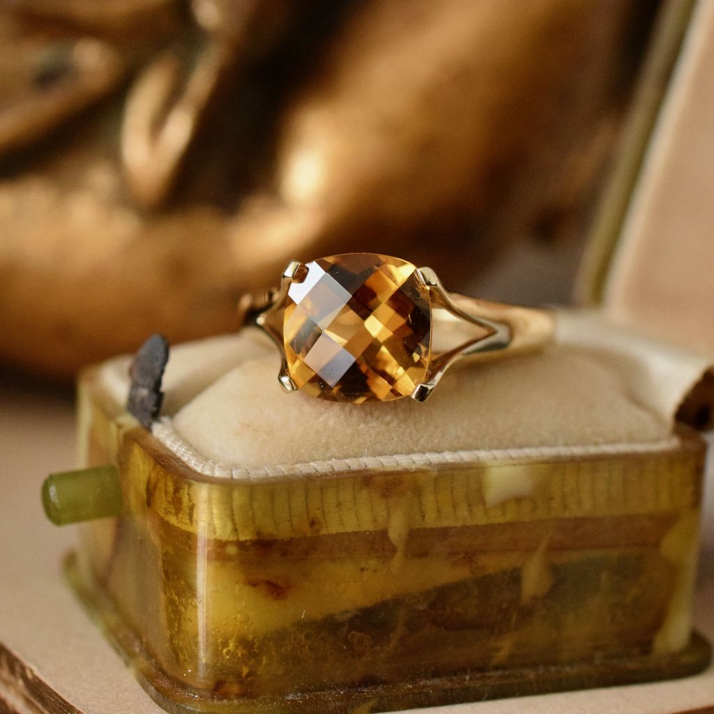 Modern 9ct Yellow Gold ‘Checkerboard’ Citrine Ring
