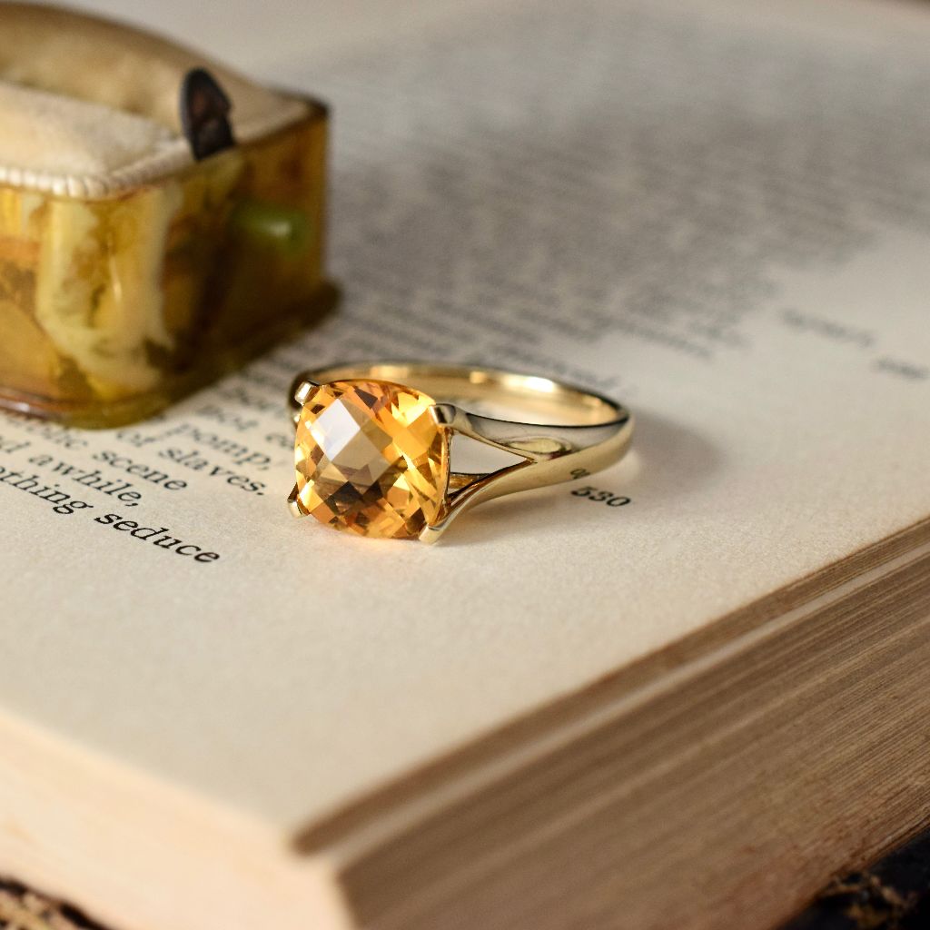 Modern 9ct Yellow Gold ‘Checkerboard’ Citrine Ring