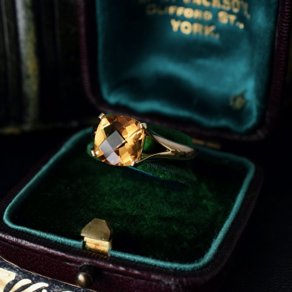 Modern 9ct Yellow Gold ‘Checkerboard’ Citrine Ring
