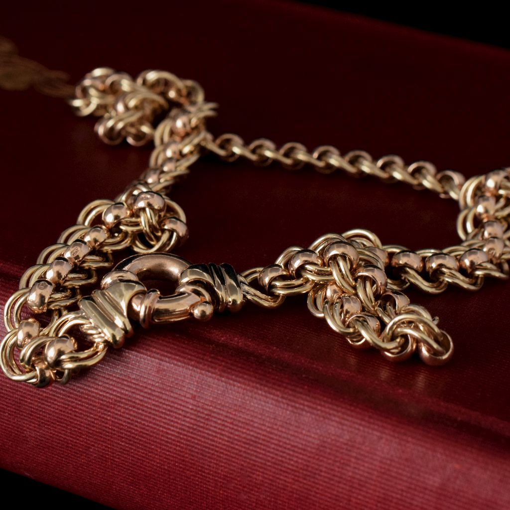 Vintage/Modern Heavy 63.81 Gram Double Curb Roller Style 9ct Gold Necklace