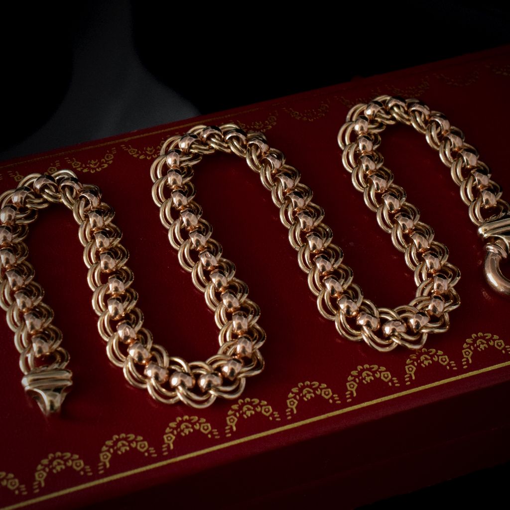 Vintage/Modern Heavy 63.81 Gram Double Curb Roller Style 9ct Gold Necklace