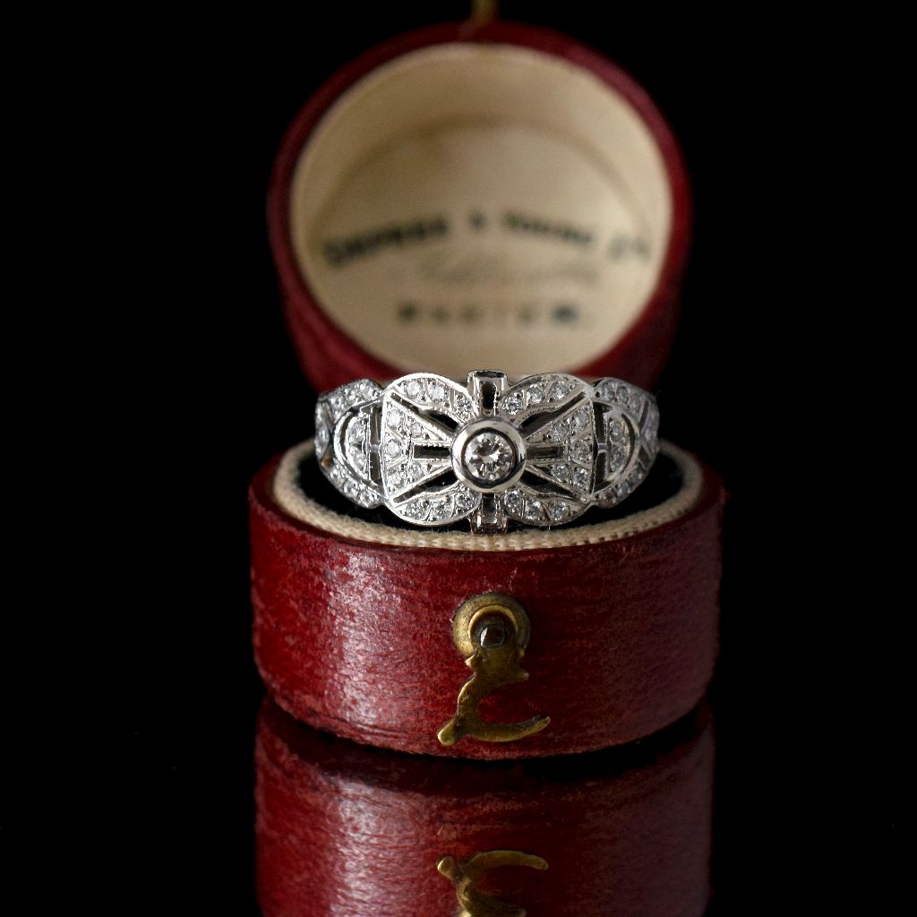 Vintage 18ct White Gold Diamond Art Deco Style Plaque Ring 7.45 Grams